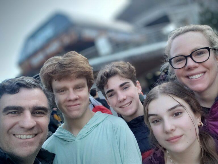 Family selfie with teenagers outdoors