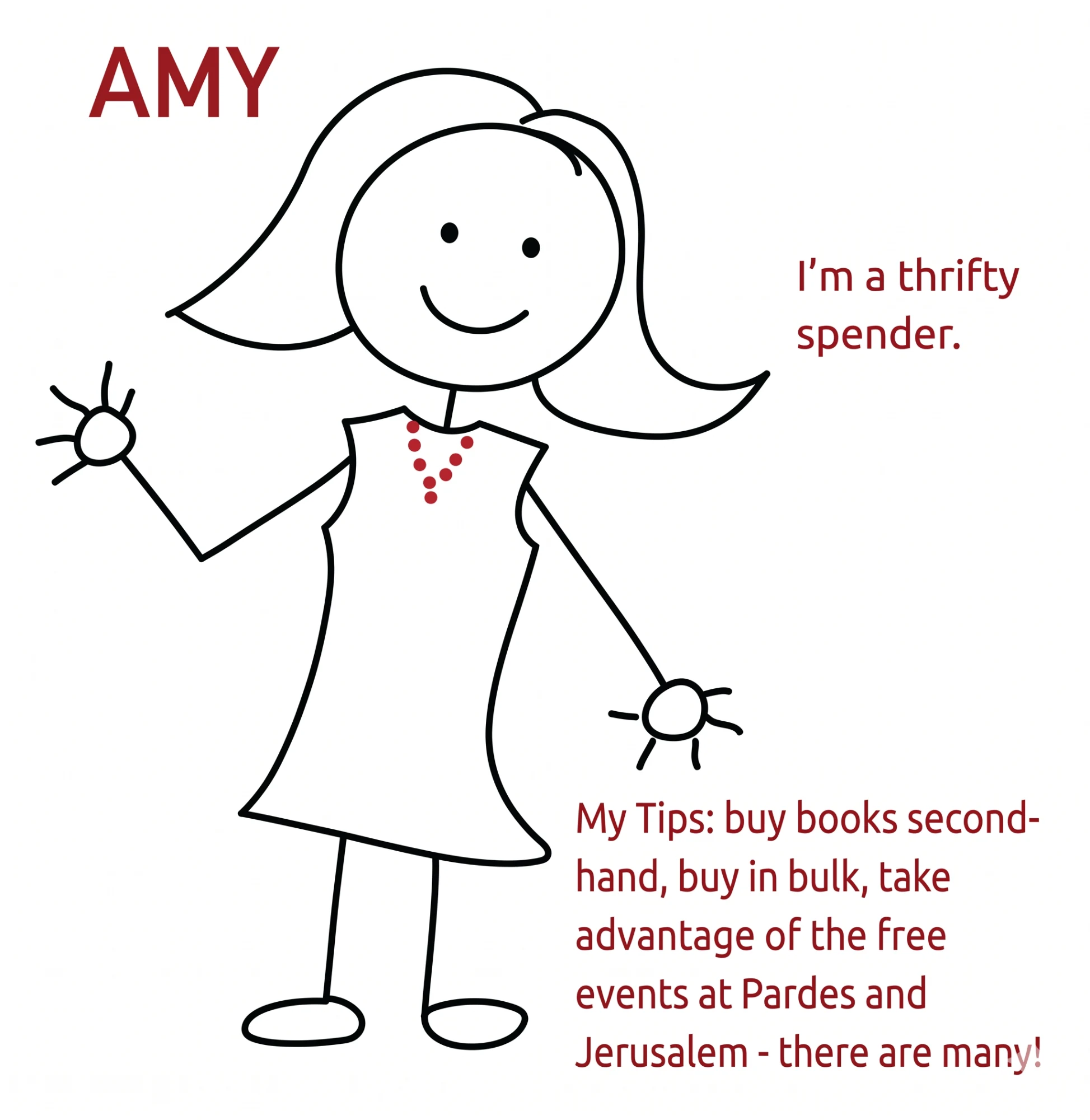 Illustration: Amy, a thrifty spender, with money-saving tips